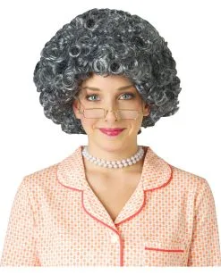 Afro Oma Perücke Silbern