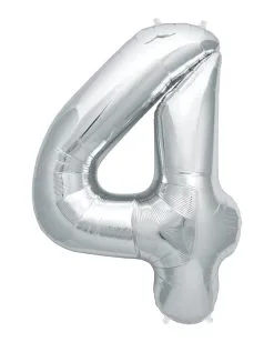 Folienballon Zahl 4 Silber