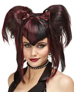 Gothic Fee Perücke Schwarz Rot