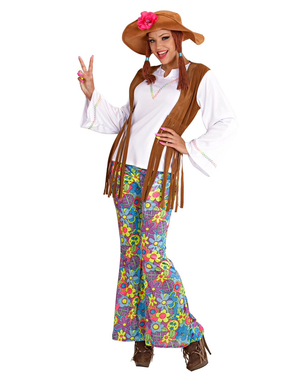 Hippie Frauen Kostüm Mit Zöpfen Gr. M