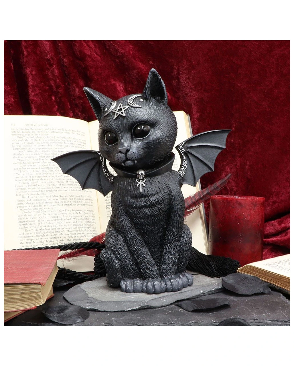 Okkulte Katzenfigur Mit Fledermaus Flügel 24cm – Bild 5