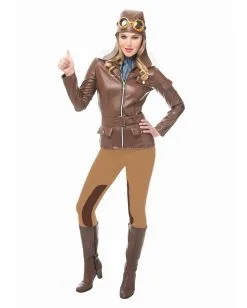 Retro Pilotin Kostüm Mit Mütze