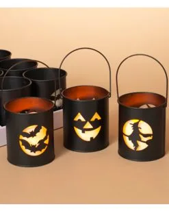 Schwarze Halloween Metall Laternen 11cm 3er Set